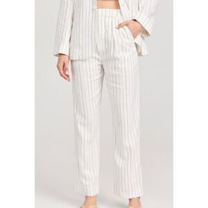 THE GREAT. The Maker Trousers Cream Pinstripe 51% Linen pants size 28